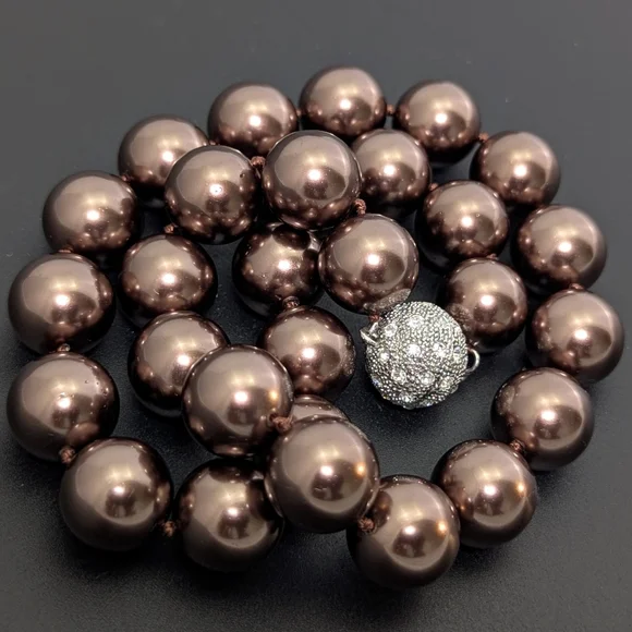 Patty Tobin 14mm Brandy Chocolate Shell Pearl Necklace Estate 130g • 925 Silver - Picture 3 of 11